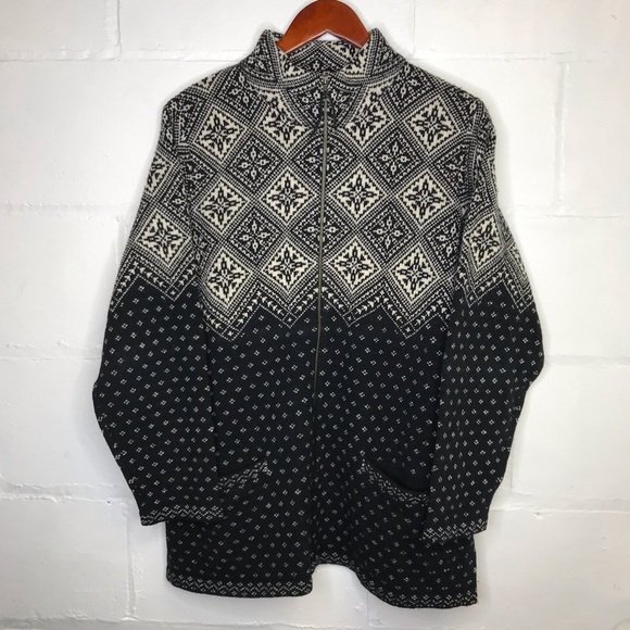 Lauren Ralph Lauren Sweaters - Vintage Lauren Ralph Lauren Women 1X Plus Black Cream Wool Zip Cardigan Sweater